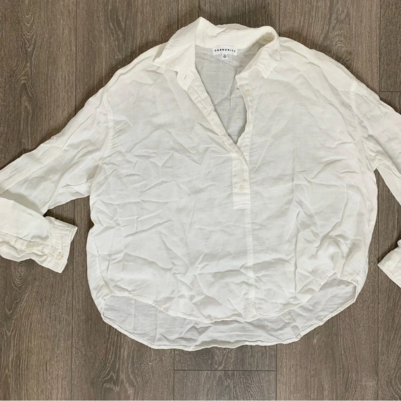 Aritzia Community Shirt Poplin cotton linen White Collared Half Button Size XXS - Picture 8 of 16